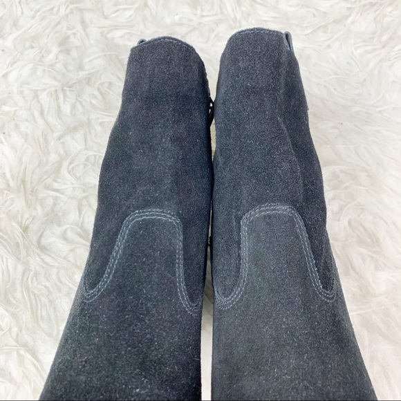 PELLE MODA Genuine Black Suede Chunky Stacked Heel Pointed Toe Zip Ankle Boots - Picture 6 of 12